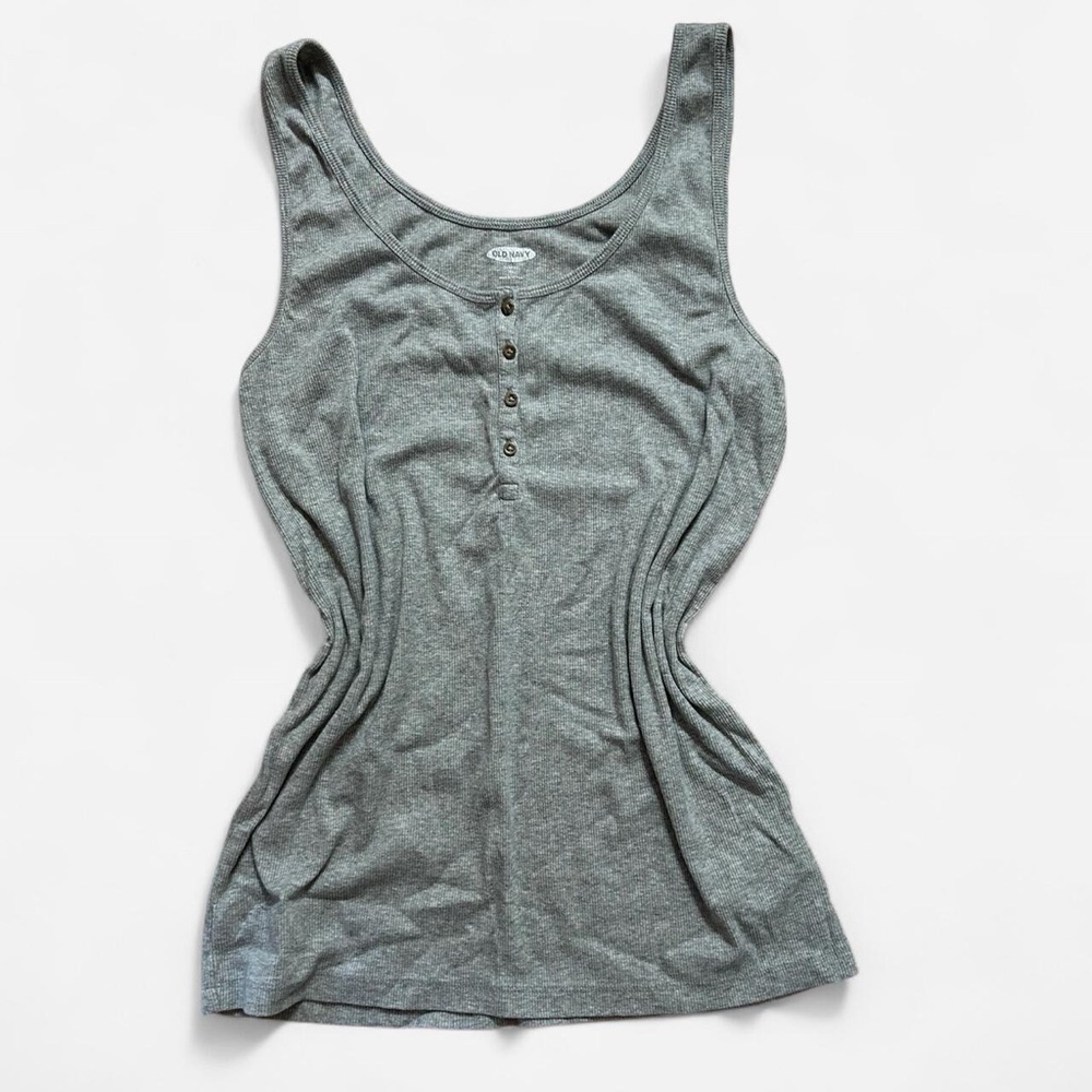 Old Navy Green Fitted Buttoned Tank Top